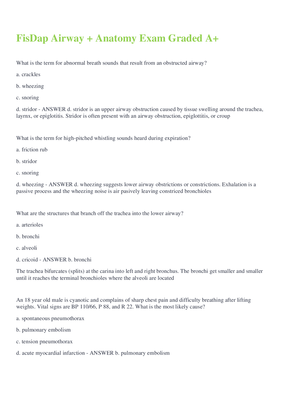 Preview image for FisDap Airway + Anatomy Exam Graded A+